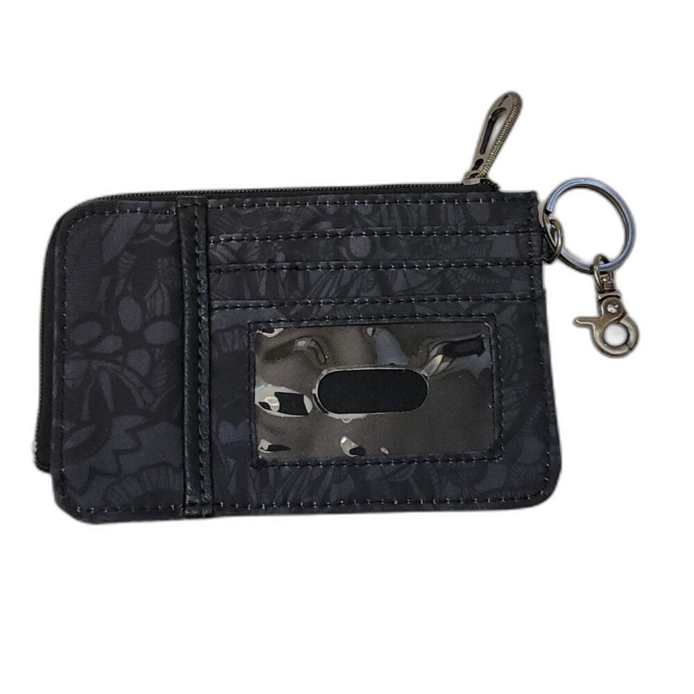 Sakroots Coin Purse Keychain ID Card Holder Black Grey Floral Art - Picture 2 of 4